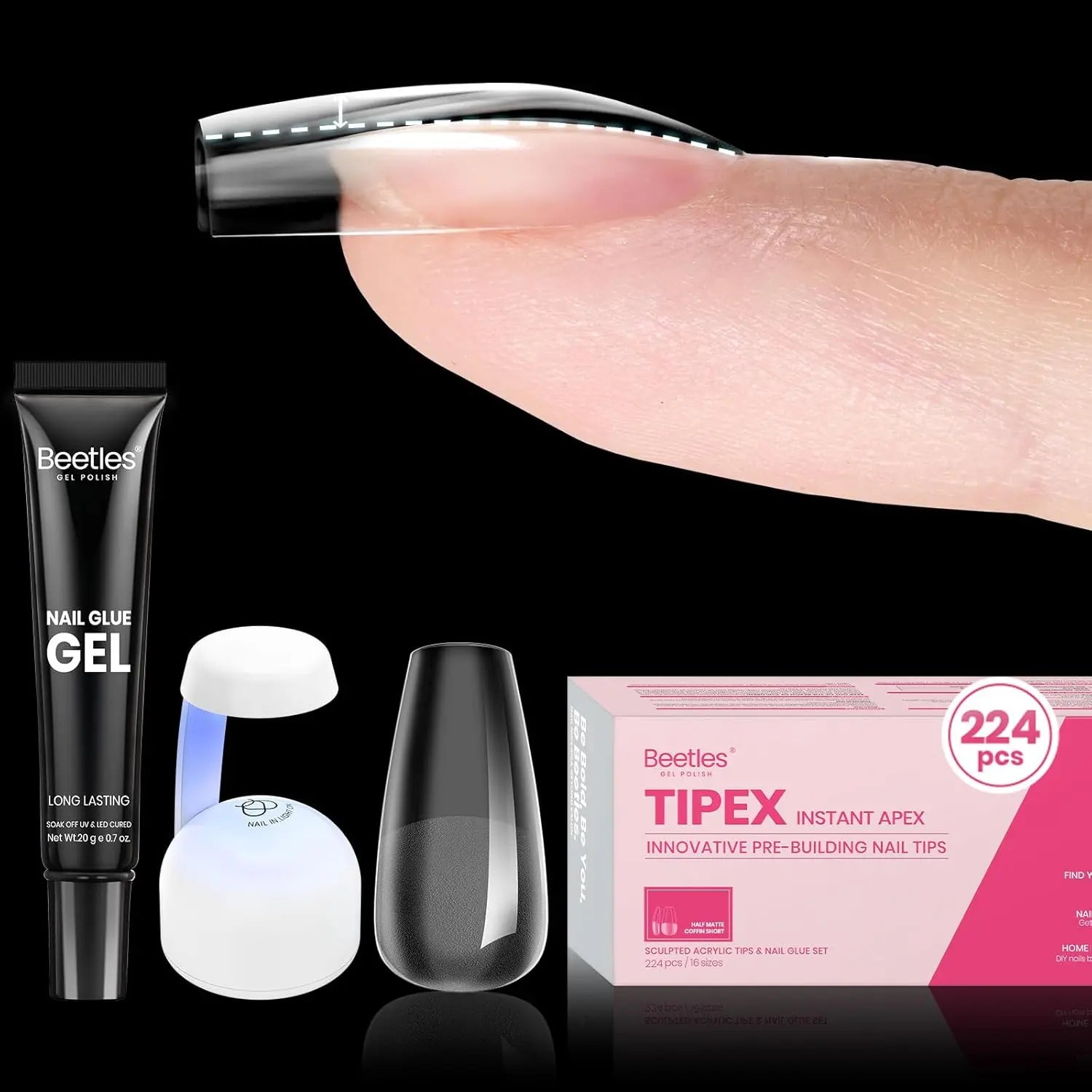 Beetles Tipex Instant Apex Nail Tips | Thick Nail Tips for Flat Nails