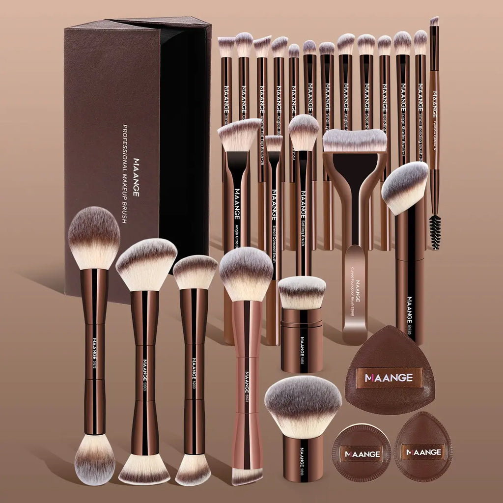 Maange 28-Piece Makeup Brush Set | Brushes, Puffs & Storage Box