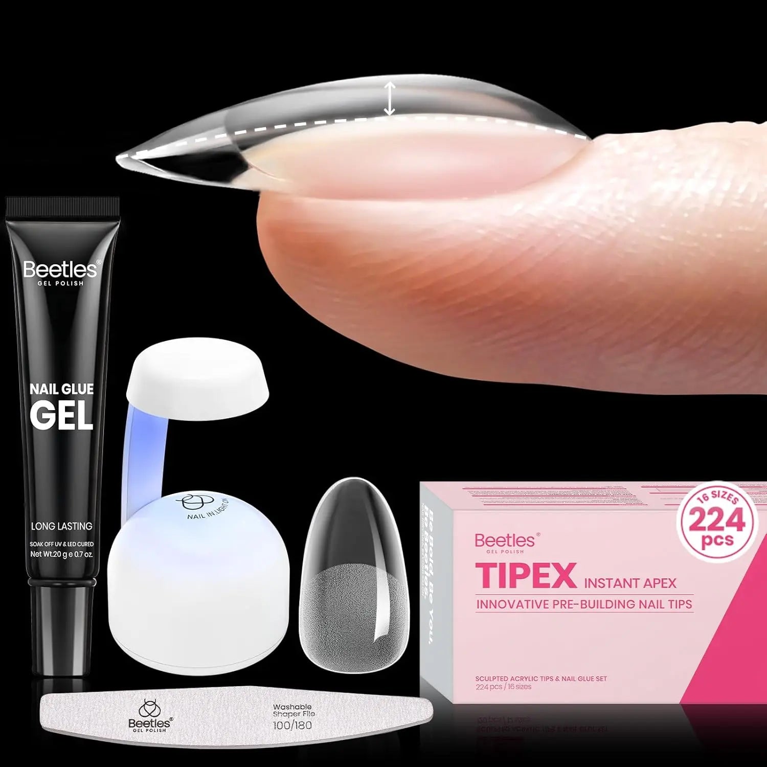 Beetles Tipex Instant Apex Nail Tips | Thick Nail Tips for Flat Nails