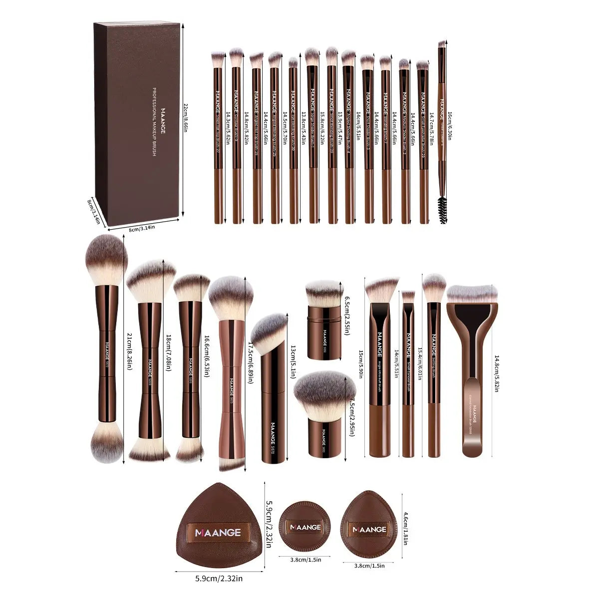 Maange 28-Piece Makeup Brush Set | Brushes, Puffs & Storage Box