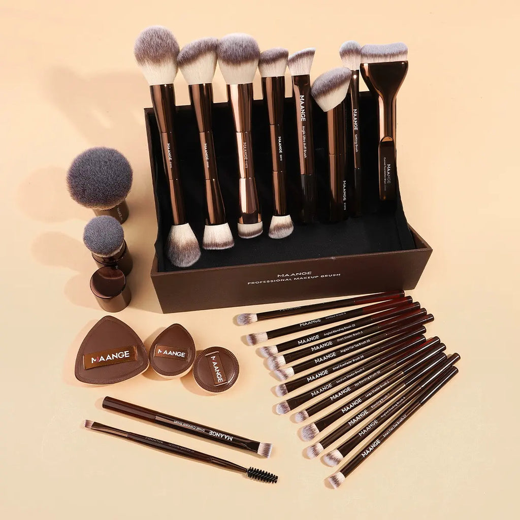Maange 28-Piece Makeup Brush Set | Brushes, Puffs & Storage Box