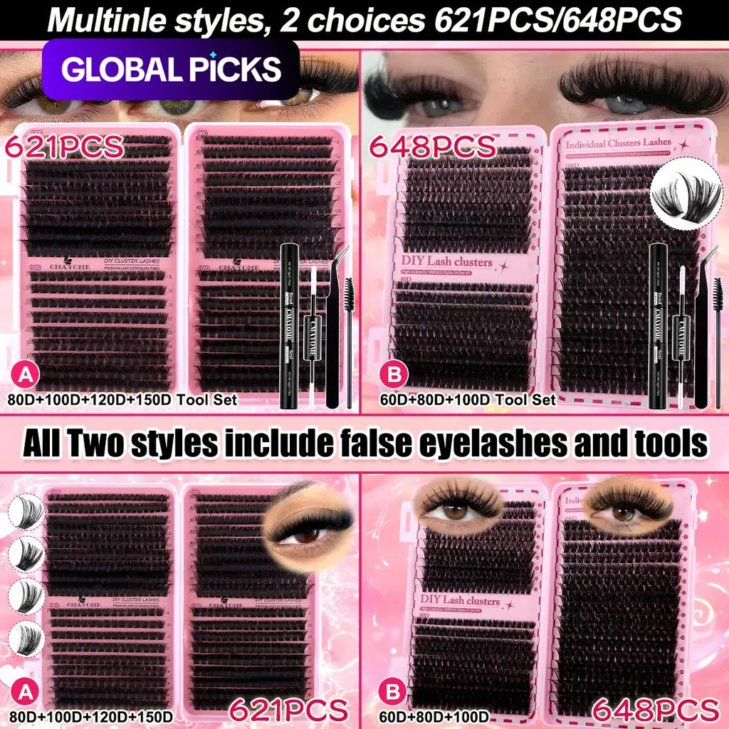 DIY Volume Eyelash Cluster Set | D Curl Lashes 8mm–16mm