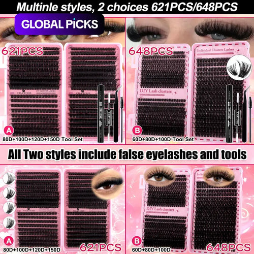 DIY Volume Eyelash Cluster Set | D Curl Lashes 8mm–16mm