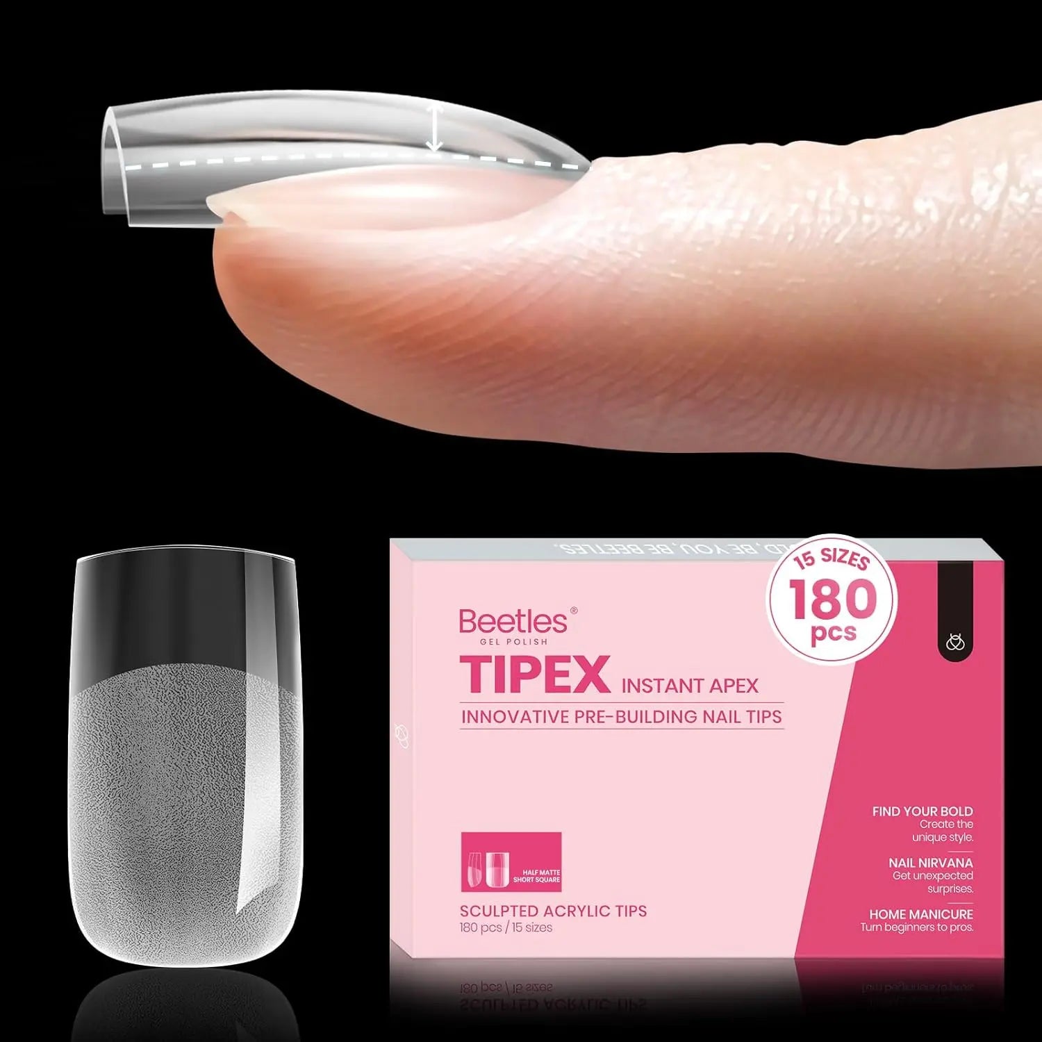 Beetles Tipex Instant Apex Nail Tips | Thick Nail Tips for Flat Nails