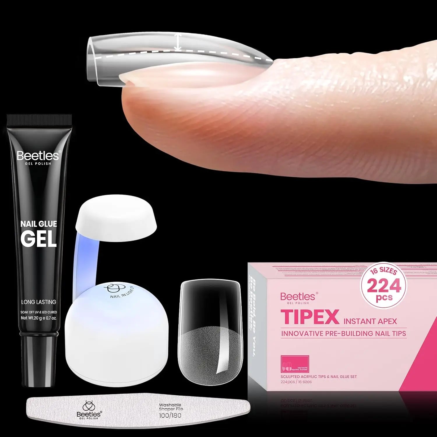 Beetles Tipex Instant Apex Nail Tips | Thick Nail Tips for Flat Nails