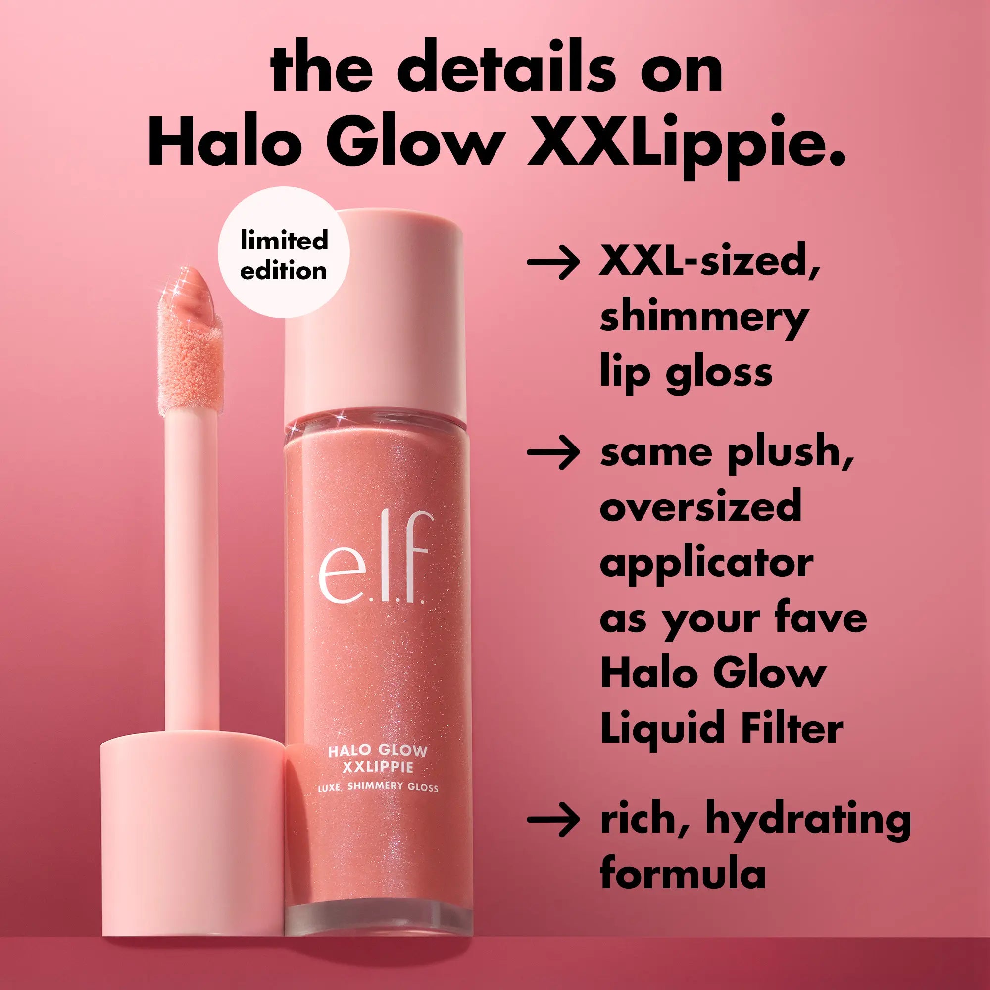 e.l.f. Halo Glow XXLippie Lip Gloss | Jumbo Pink Shimmer Gloss