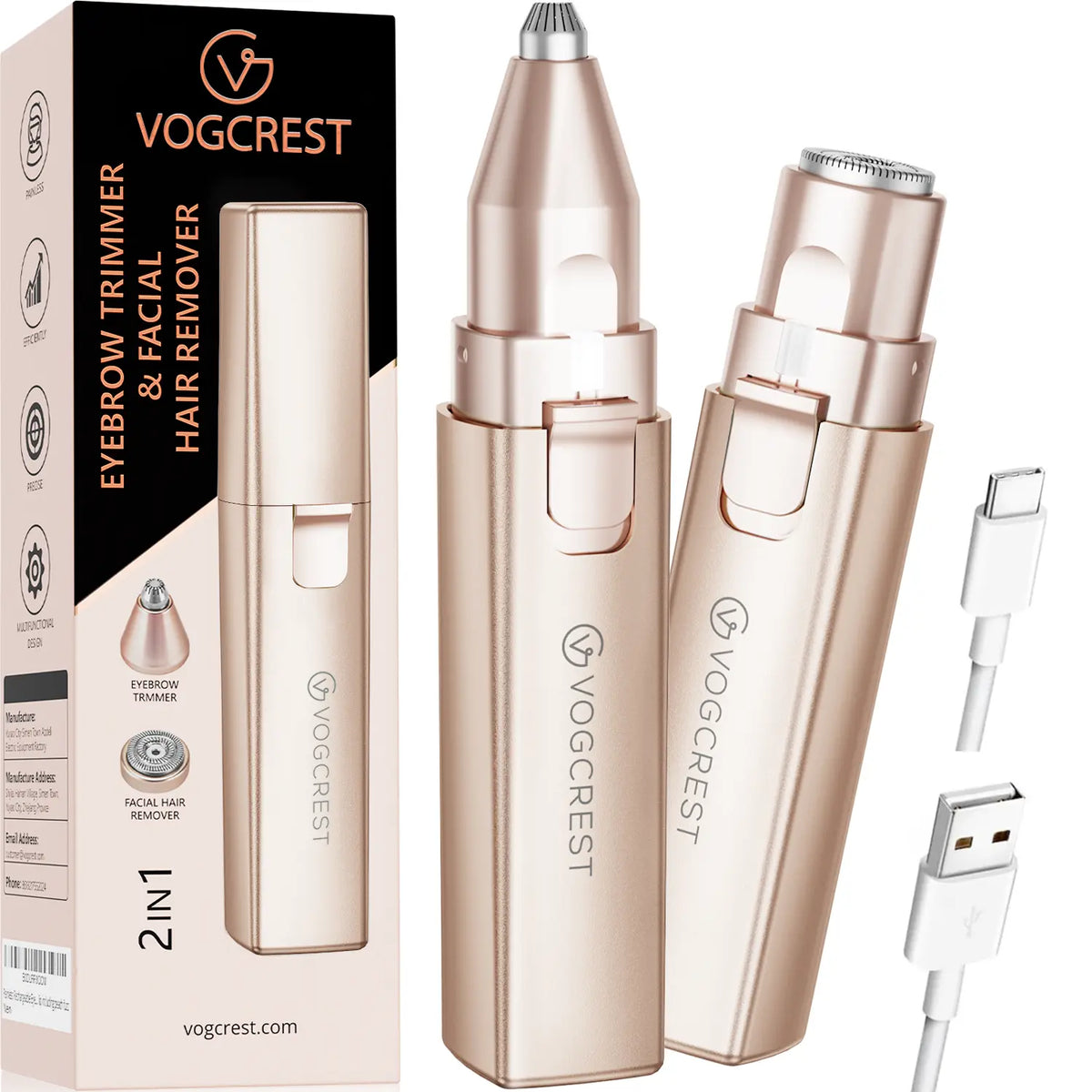 2-in-1 Rechargeable Facial & Eyebrow Hair Remover | LED Trimmer