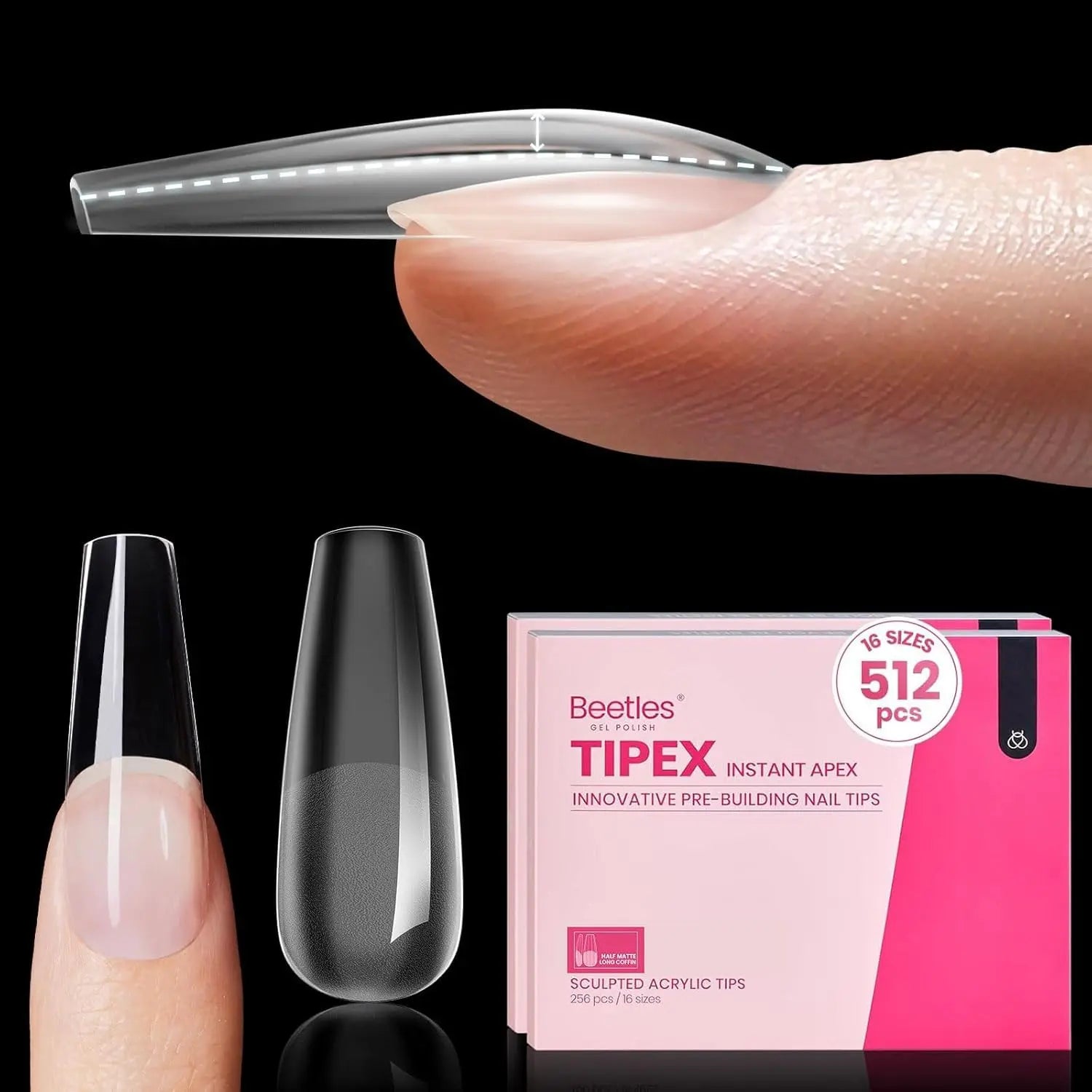 Beetles Tipex Instant Apex Nail Tips | Thick Nail Tips for Flat Nails
