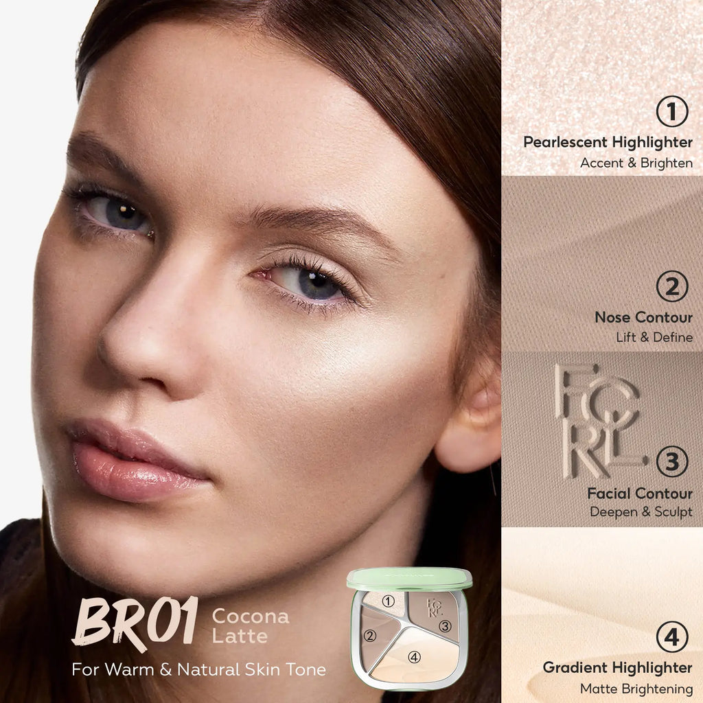 FOCALLURE Gradient Highlighter Contour Palette | 5-Shade Face Palette