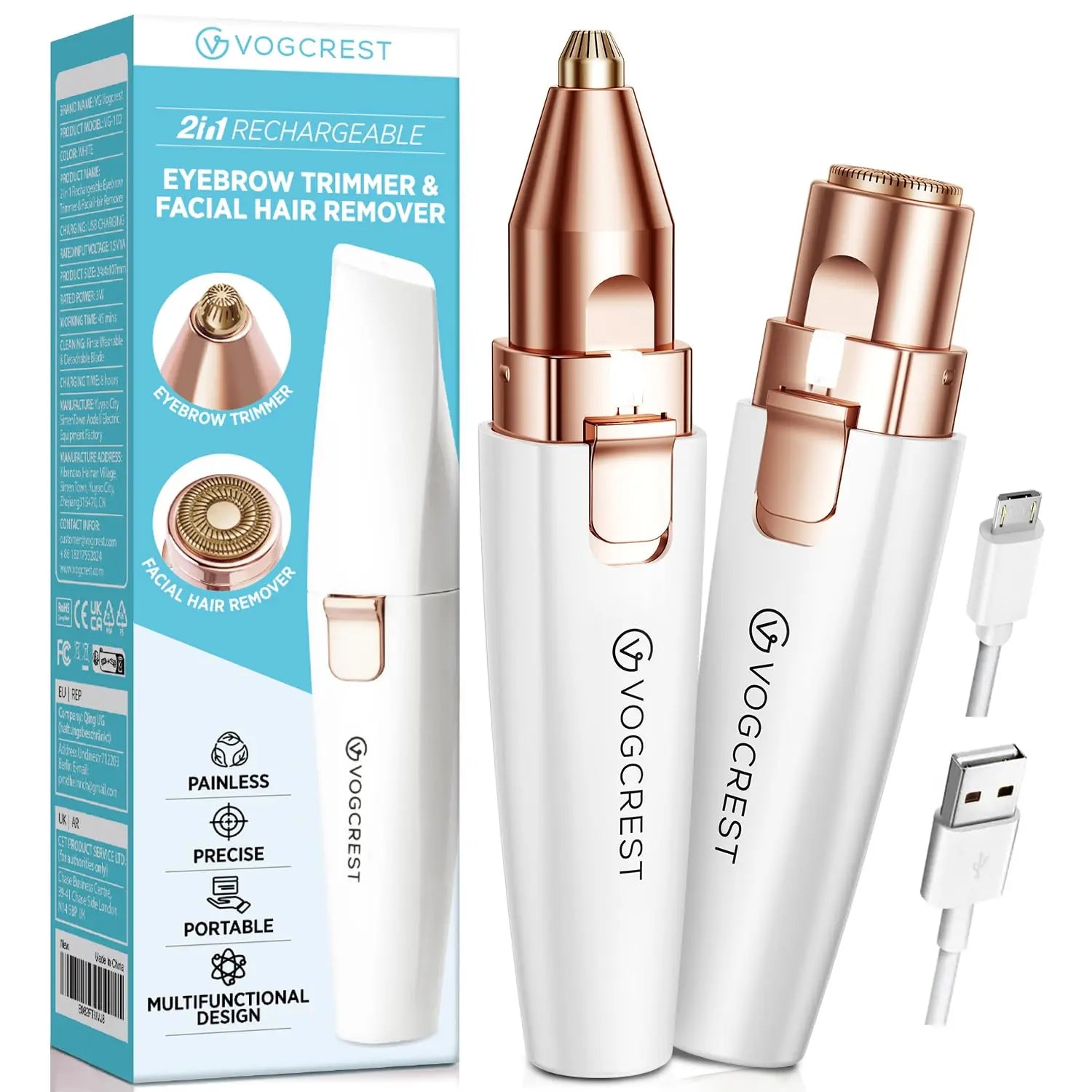 2-in-1 Rechargeable Facial & Eyebrow Hair Remover | LED Trimmer