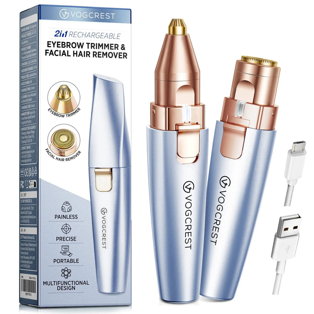 2-in-1 Rechargeable Facial & Eyebrow Hair Remover | LED Trimmer