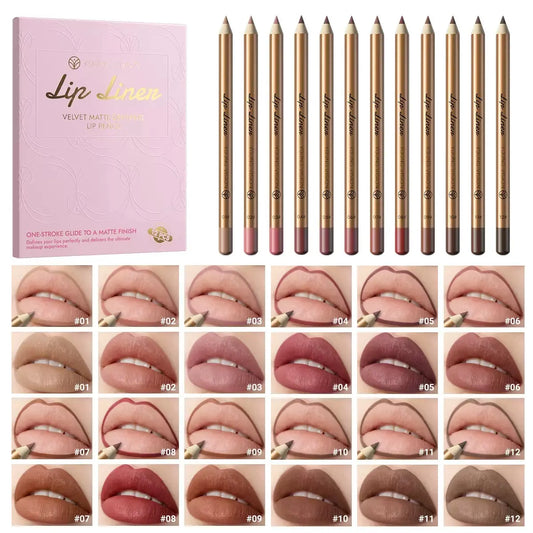 12-Piece Matte Lip Liner Pencil Set | Long-Lasting Lip Makeup Kit