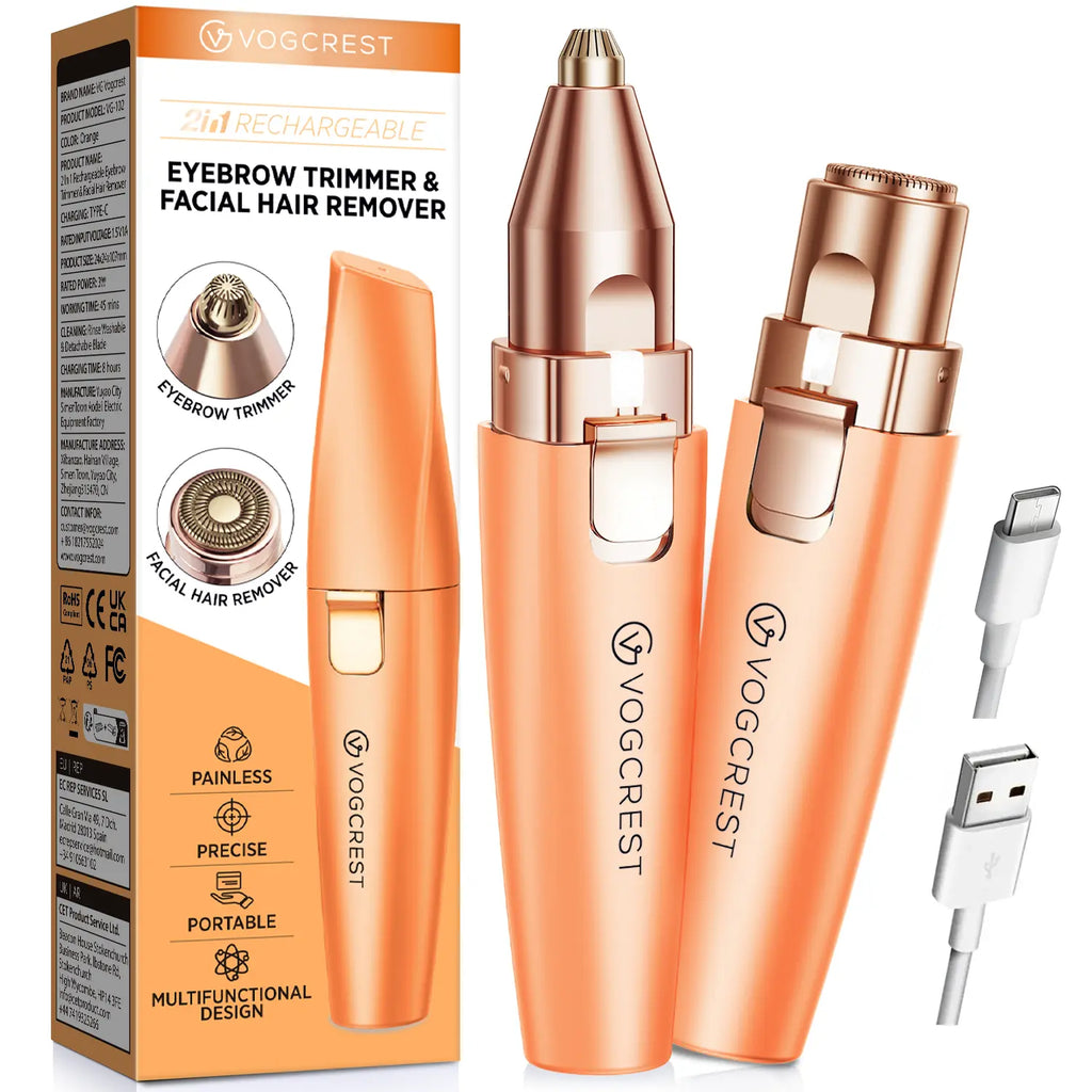 2-in-1 Rechargeable Facial & Eyebrow Hair Remover | LED Trimmer