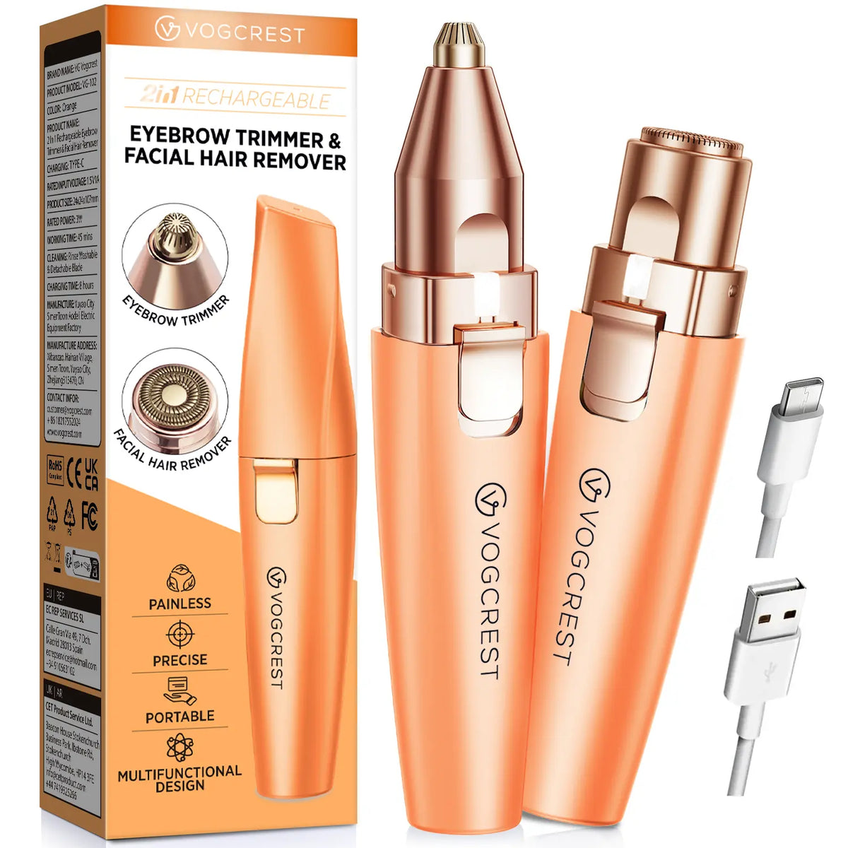 2-in-1 Rechargeable Facial & Eyebrow Hair Remover | LED Trimmer