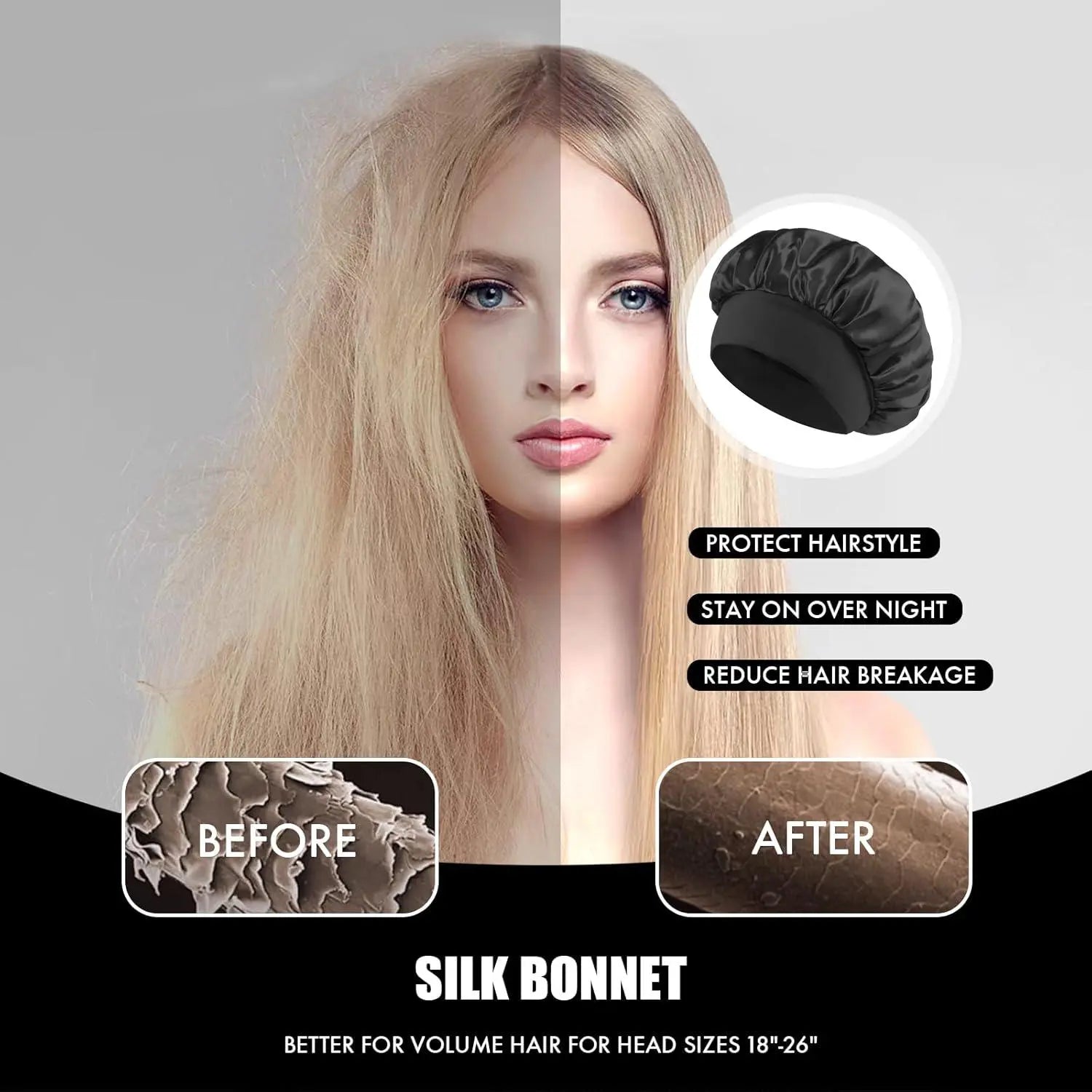 Satin Sleep Bonnet for Natural & Curly Hair | Adjustable Hair Cap