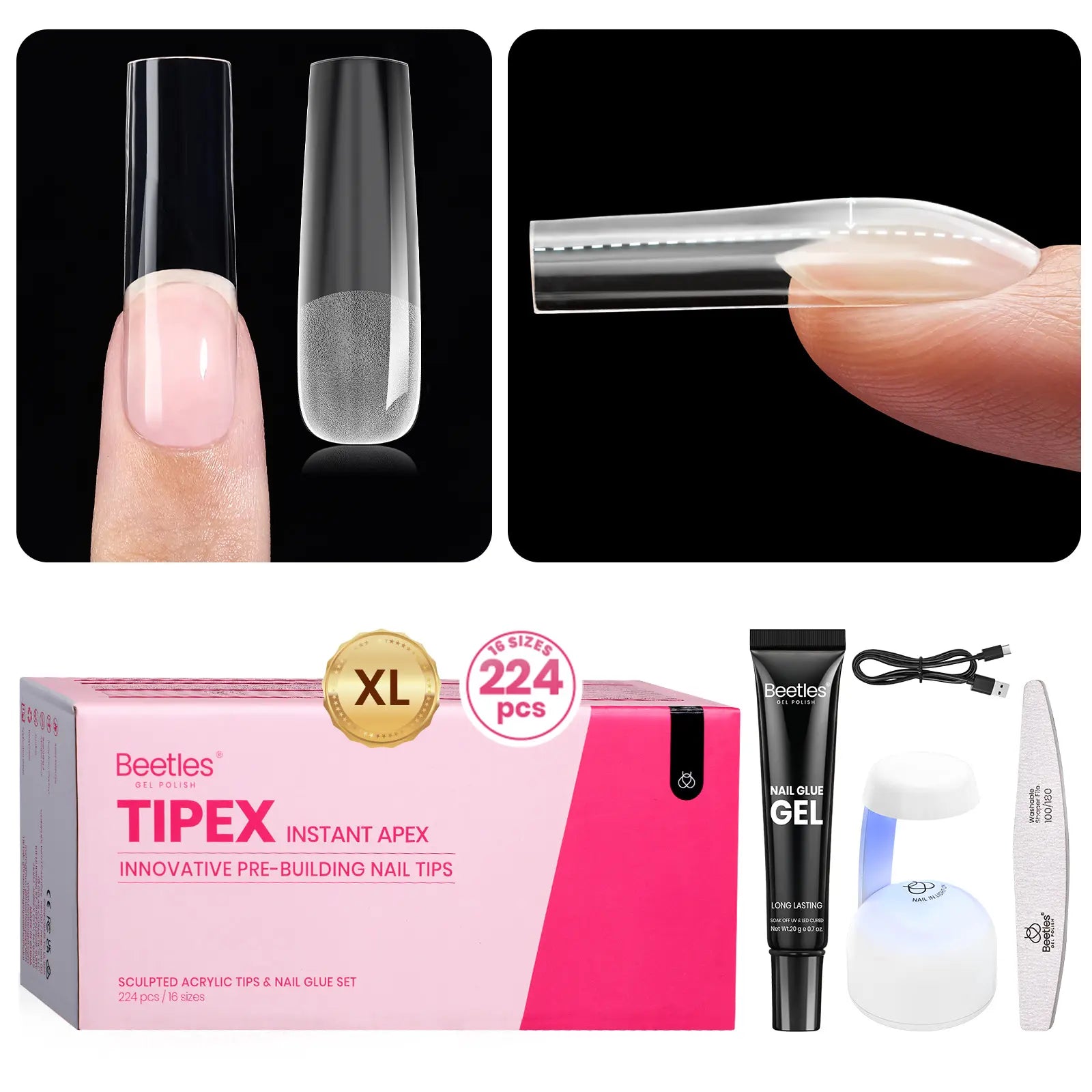 Beetles Tipex Instant Apex Nail Tips | Thick Nail Tips for Flat Nails