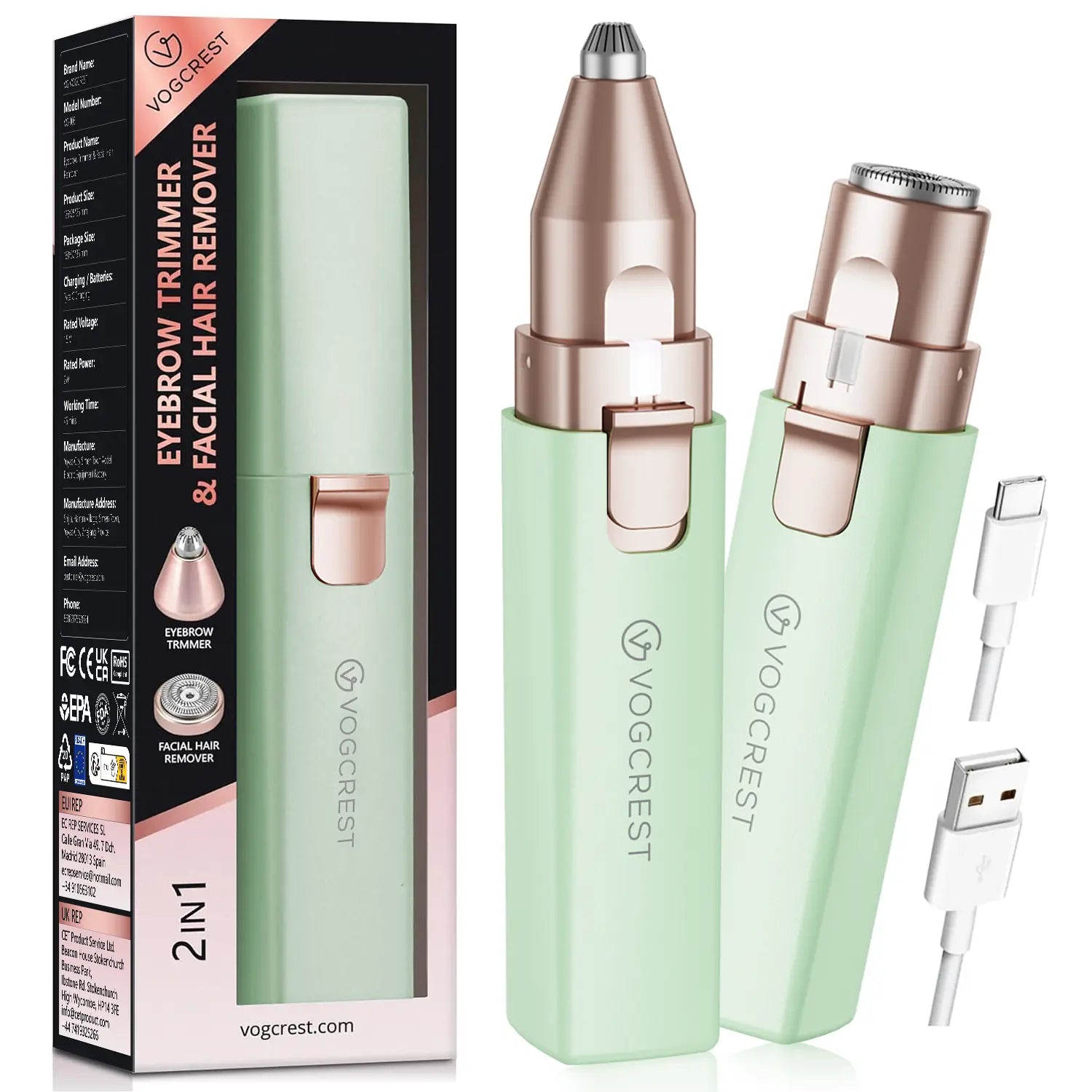 2-in-1 Rechargeable Facial & Eyebrow Hair Remover | LED Trimmer