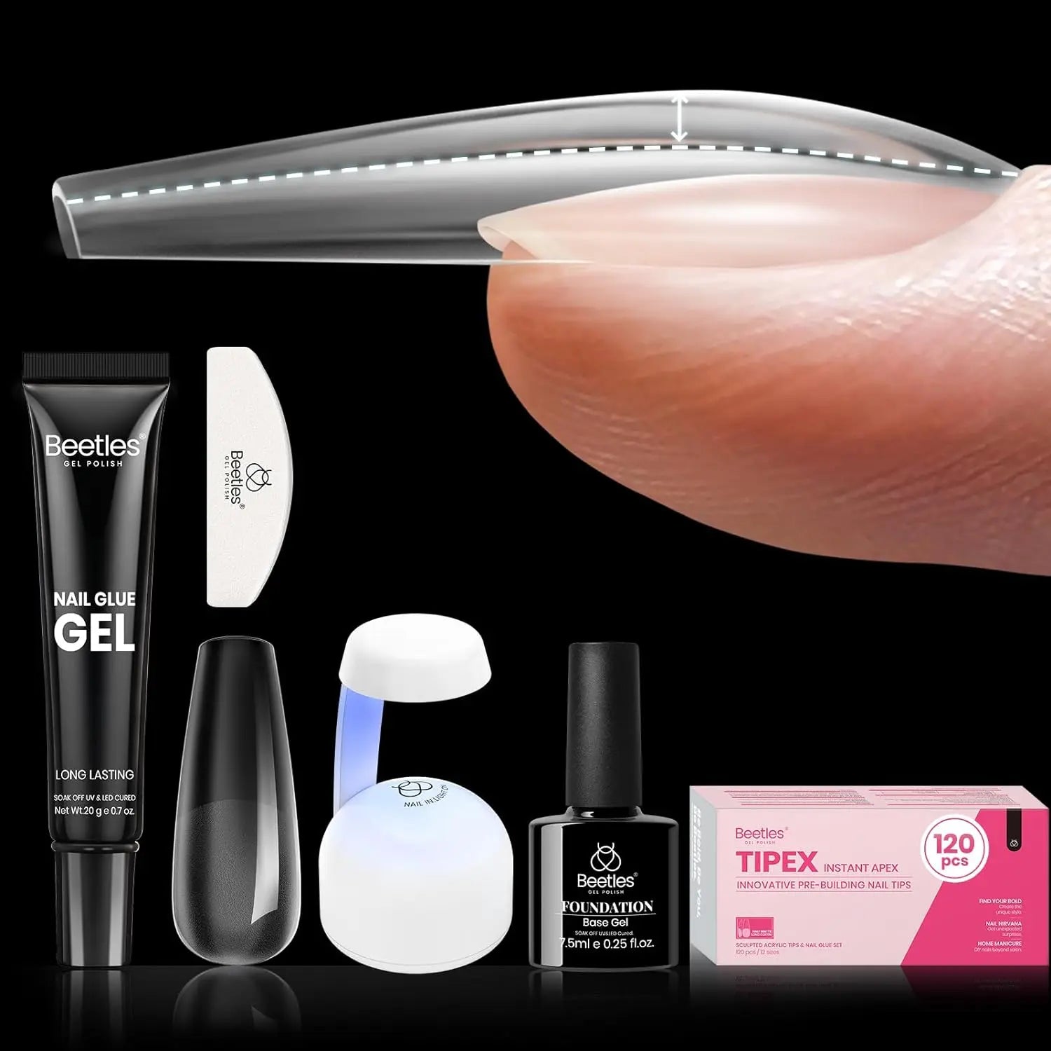 Beetles Tipex Instant Apex Nail Tips | Thick Nail Tips for Flat Nails