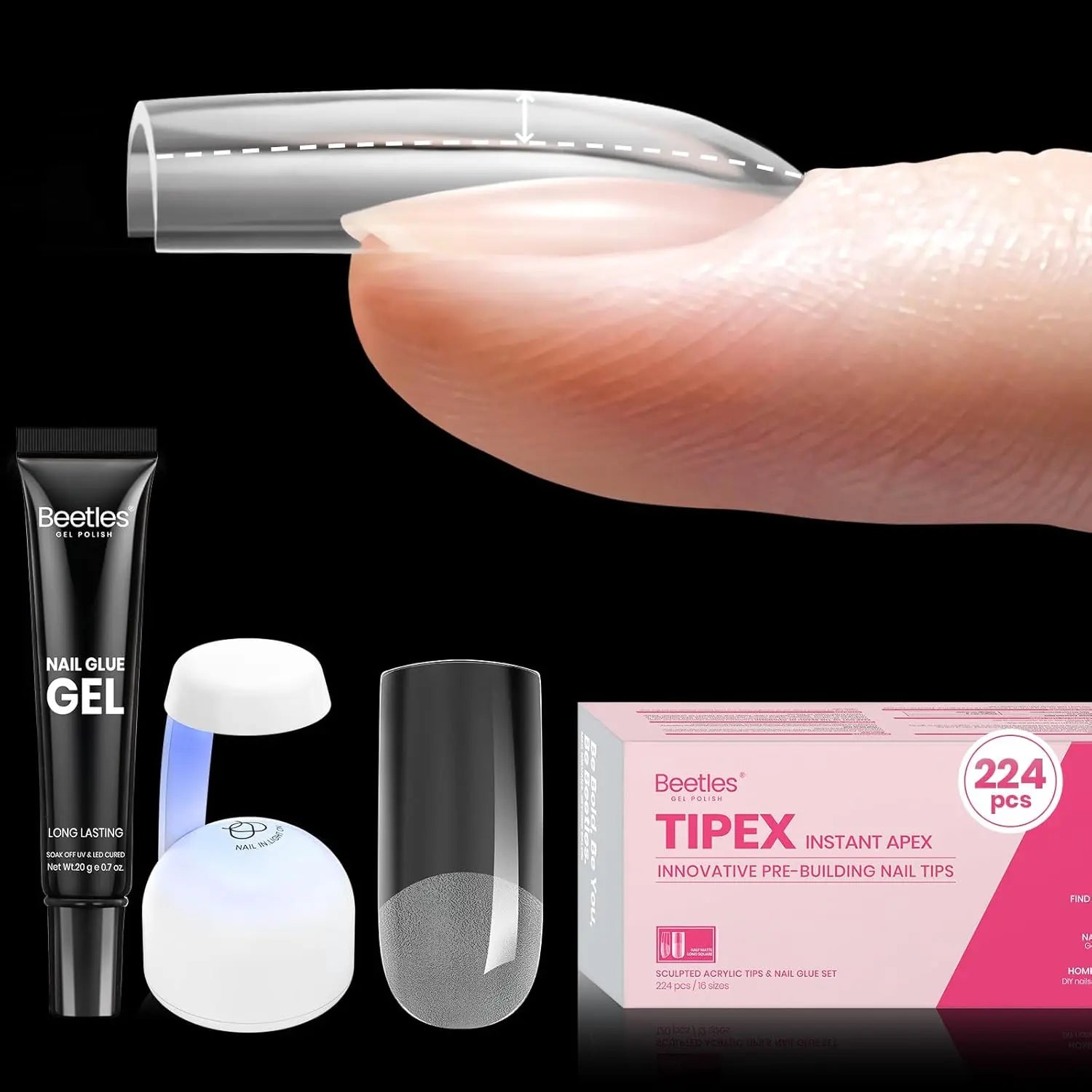 Beetles Tipex Instant Apex Nail Tips | Thick Nail Tips for Flat Nails