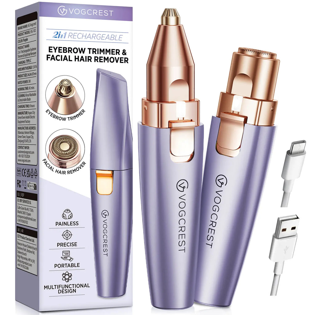 2-in-1 Rechargeable Facial & Eyebrow Hair Remover | LED Trimmer