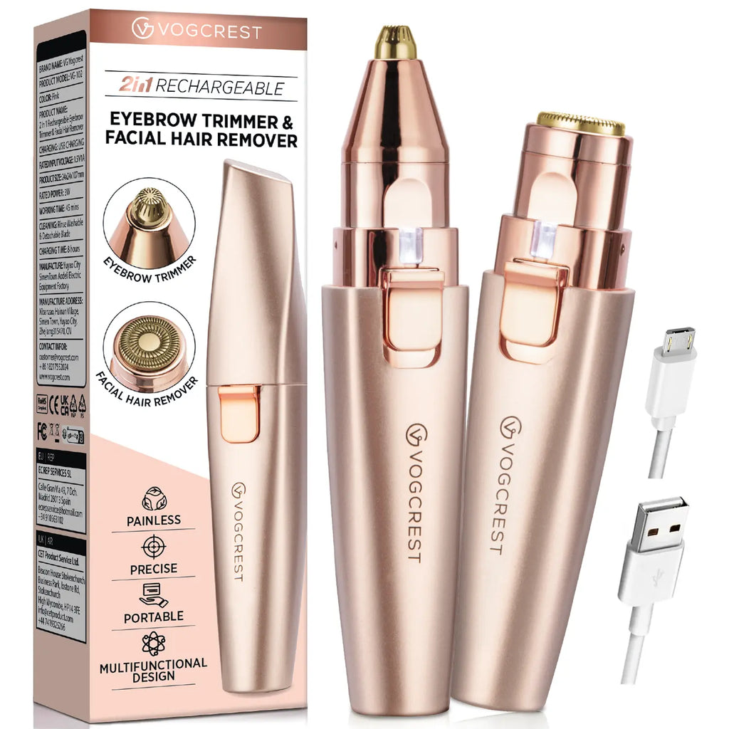 2-in-1 Rechargeable Facial & Eyebrow Hair Remover | LED Trimmer