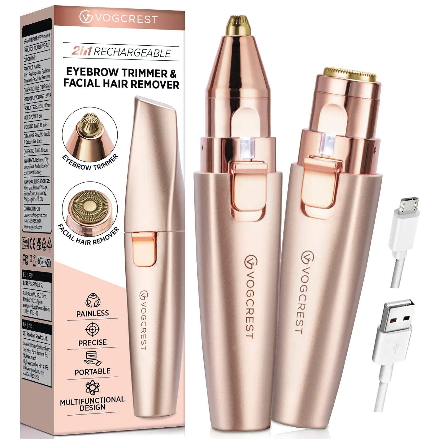 2-in-1 Rechargeable Facial & Eyebrow Hair Remover | LED Trimmer