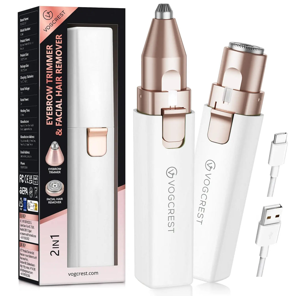 2-in-1 Rechargeable Facial & Eyebrow Hair Remover | LED Trimmer