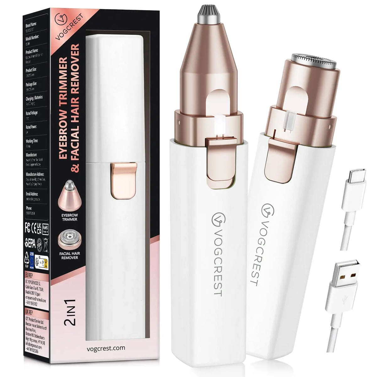 2-in-1 Rechargeable Facial & Eyebrow Hair Remover | LED Trimmer