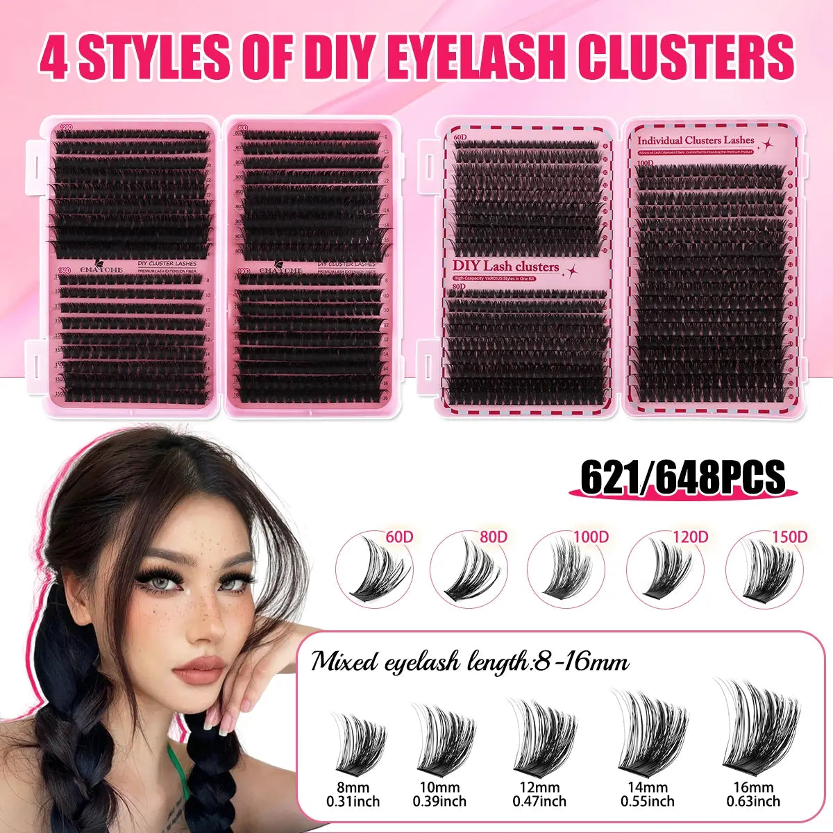 DIY Volume Eyelash Cluster Set | D Curl Lashes 8mm–16mm