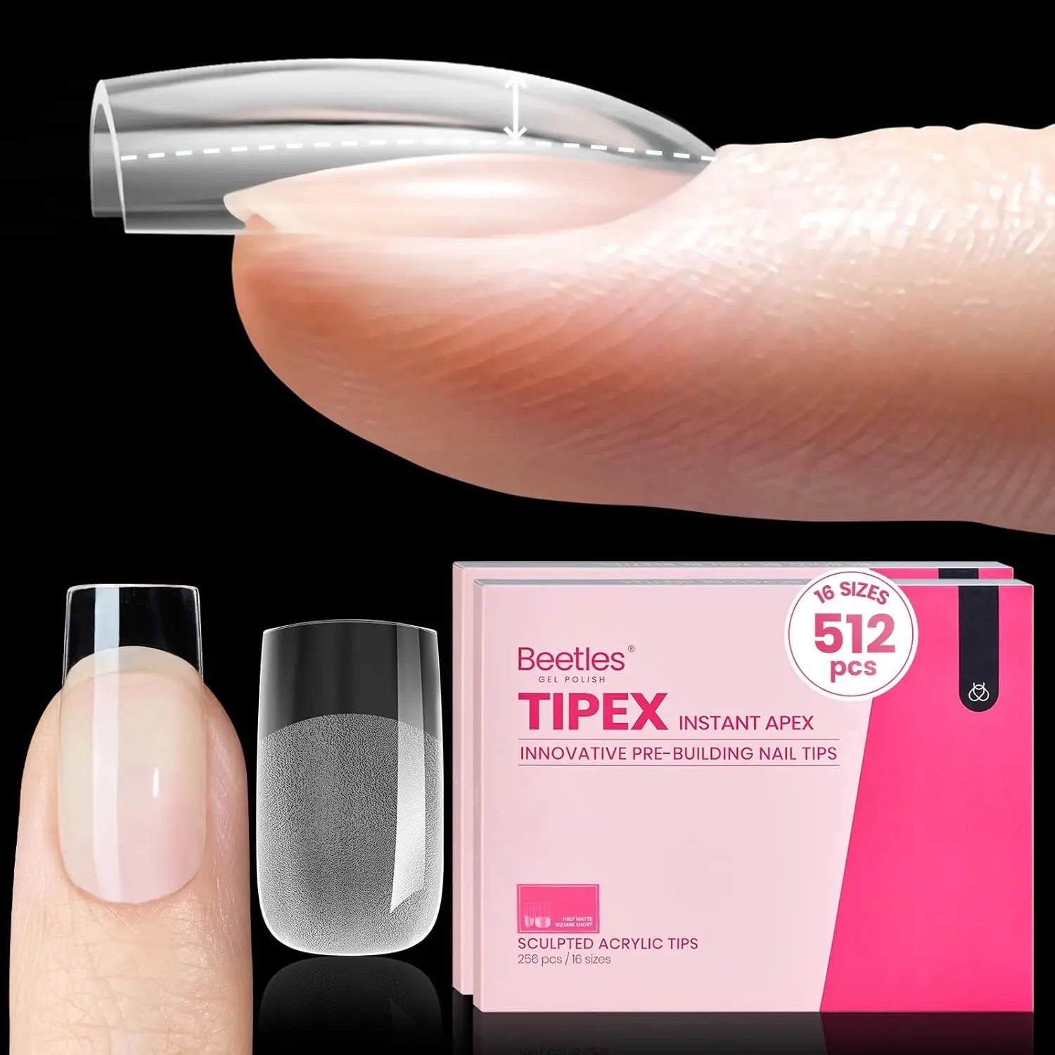 Beetles Tipex Instant Apex Nail Tips | Thick Nail Tips for Flat Nails