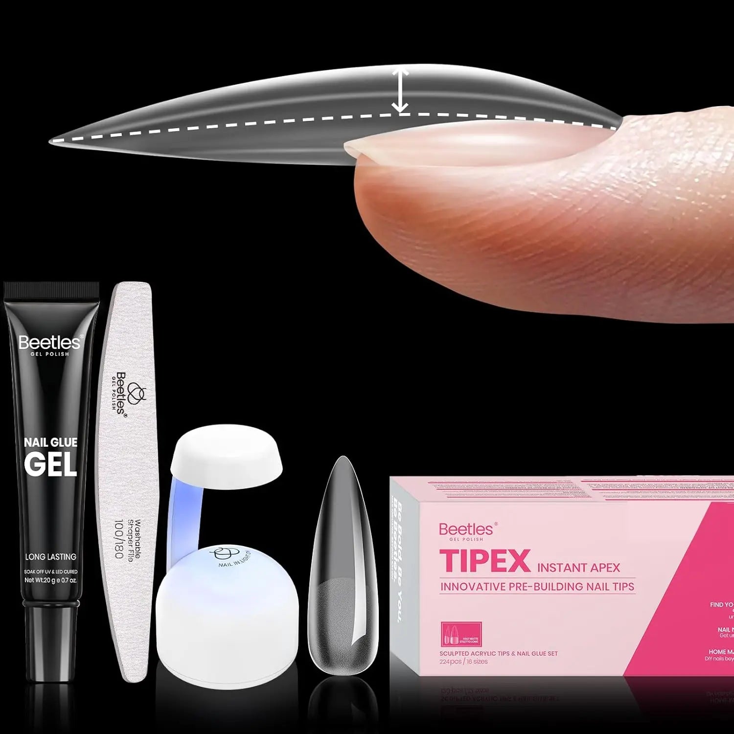 Beetles Tipex Instant Apex Nail Tips | Thick Nail Tips for Flat Nails