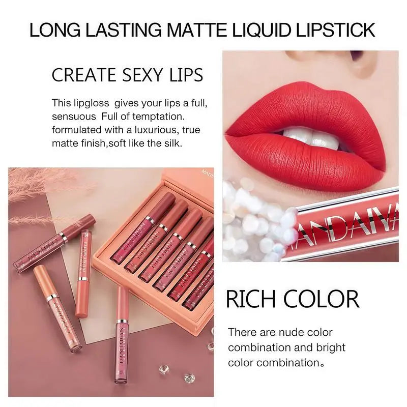 Handaiyan 6-Piece Matte Lip Stain Set | Long-Lasting Lipstick Kit