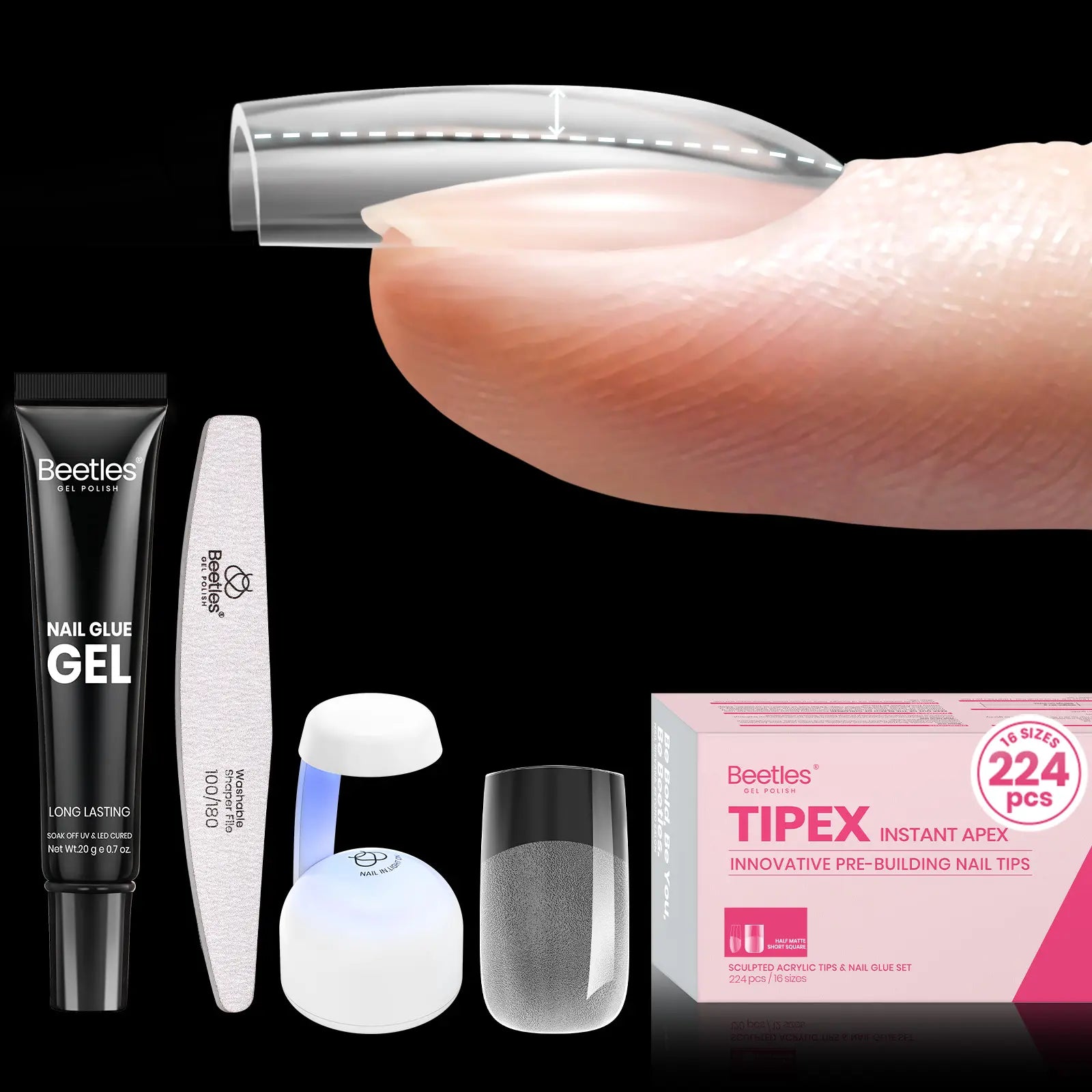 Beetles Tipex Instant Apex Nail Tips | Thick Nail Tips for Flat Nails