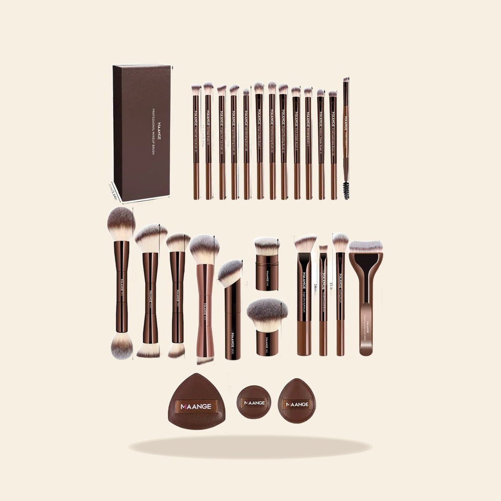 Maange 28-Piece Makeup Brush Set | Brushes, Puffs & Storage Box