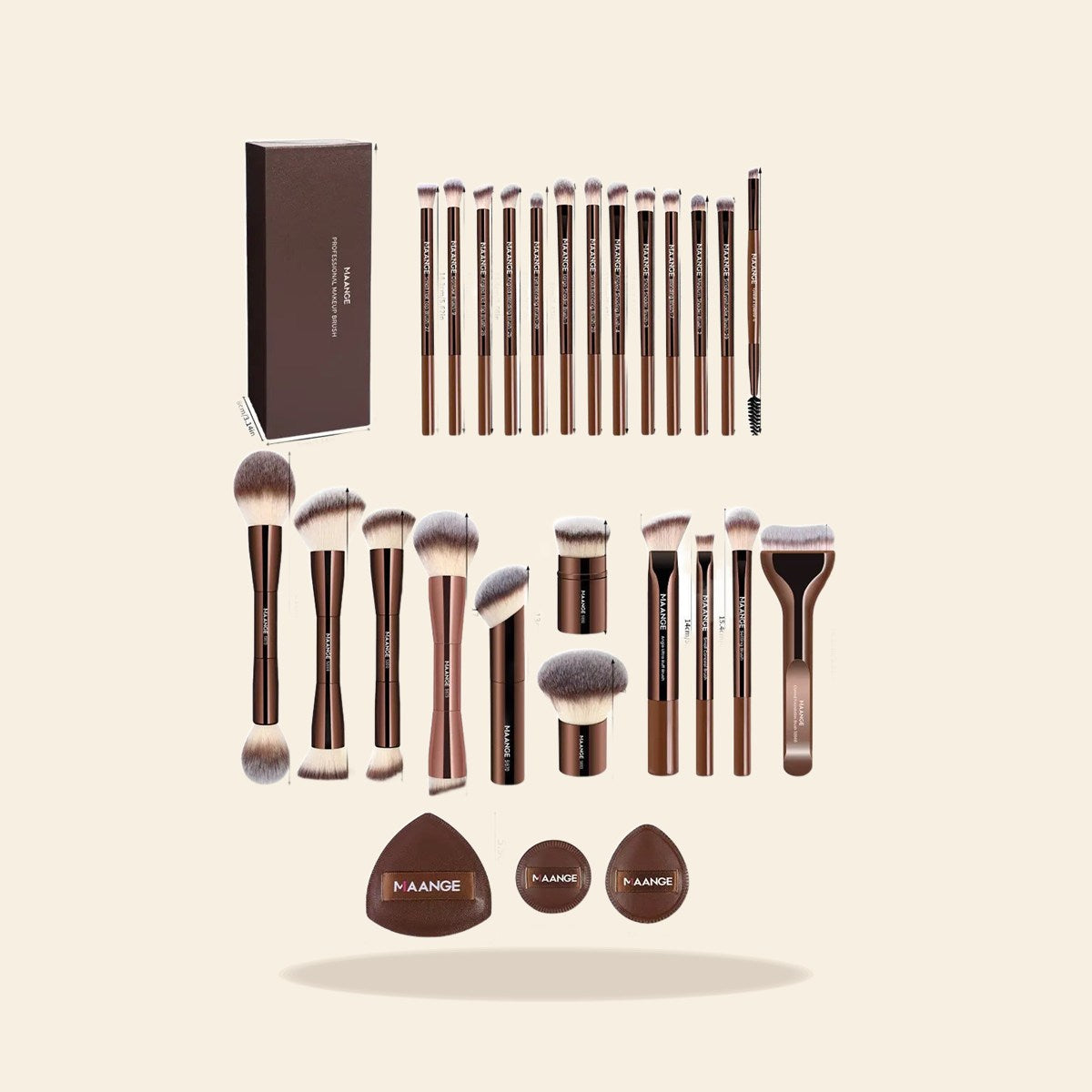 Maange 28-Piece Makeup Brush Set | Brushes, Puffs & Storage Box